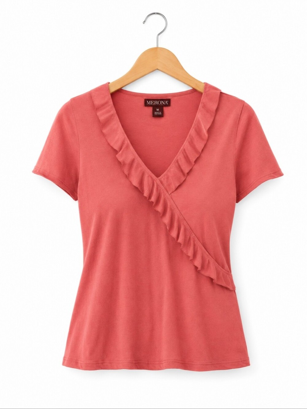 Merona Pink Ruffle Wrap Trimmed Scalloped Hem Top Sz XXL